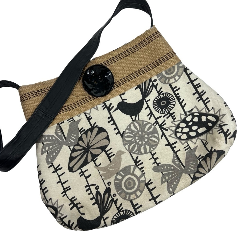HARVESTSEWN Fabric Bag | Leather Strap | Black Bird Novelty Print